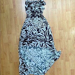 High low B&W ruffle strapless summer dress